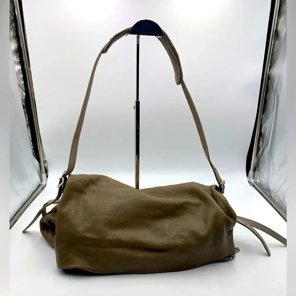 Auth Jimmy Choo Taupe Biker Chain Relaxed Hobo Bag. Excellent Preloved Satchel.